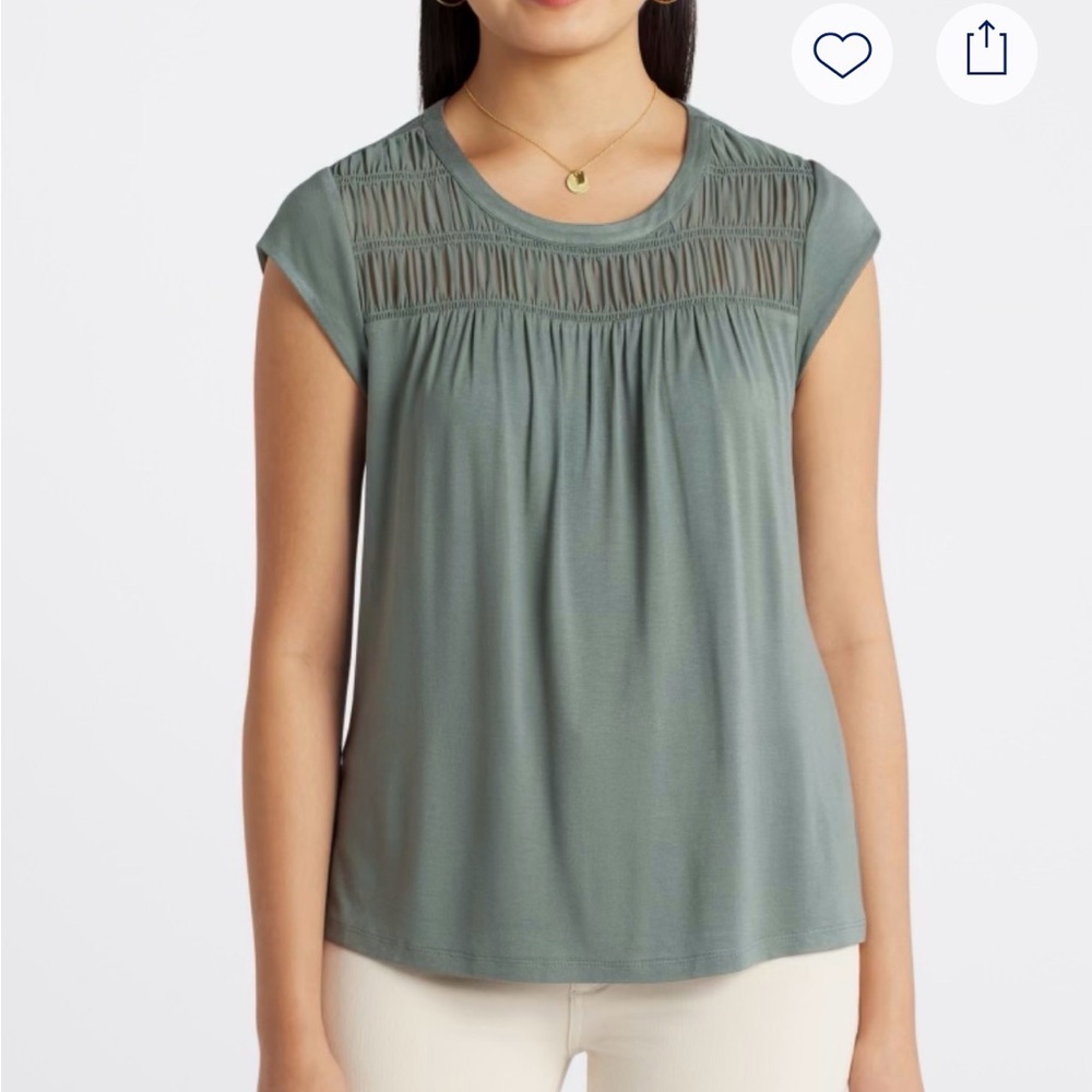 NWT Les Serein-Sleeve Smocked Yoke Top in Sage Green